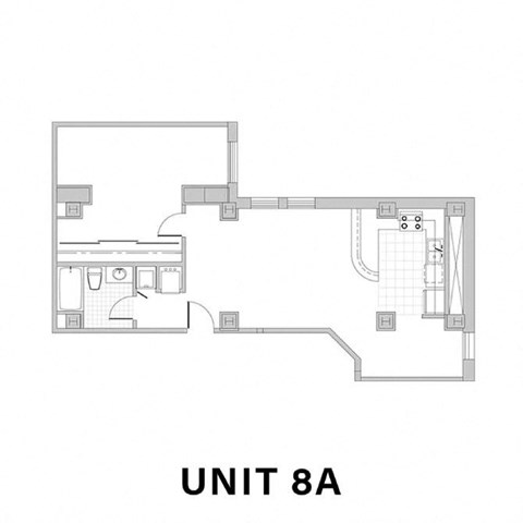 Floor plan for 1 bed, 1 bath, 806 sqft